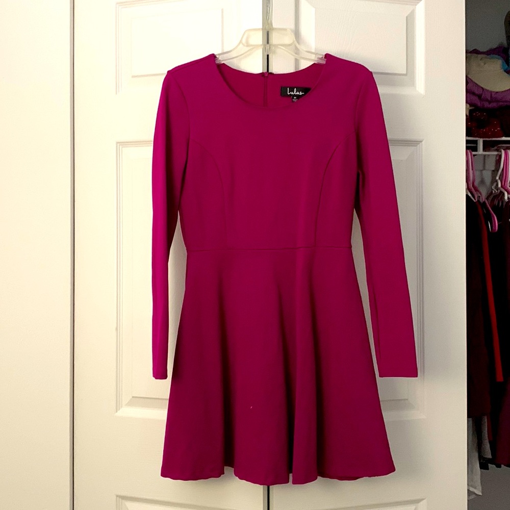 Lulu’s Magenta Long-Sleeved A-Line Dress